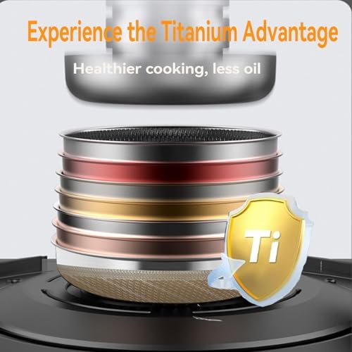 Titanium Hammered Wok with Double Handles, 2026 New Frying Pans Nonstick, Non-Stick Wok, Scratch-Resistant Non Stick Titanium Pans for Cooking,With lid,14.96in