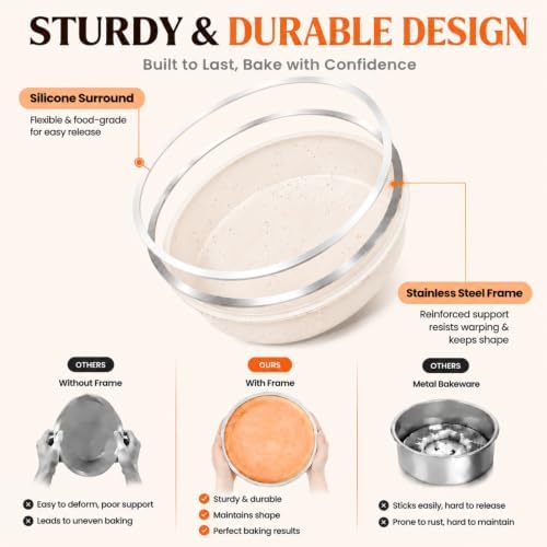 Vinino 6 Inch Silicone Round Cake Pans, 3 Pack with Metal Frame