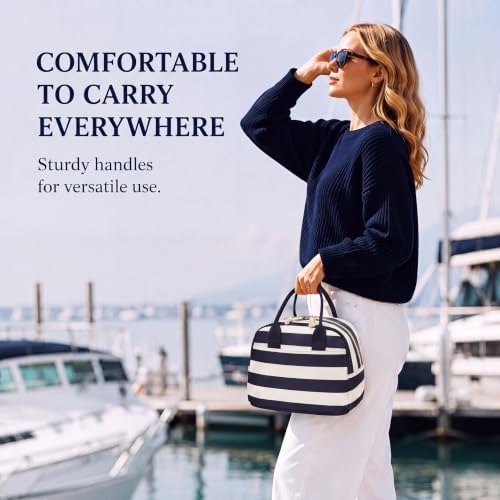 LOVELYWIND Lunch Box for Women, Insulated Lunch Bag, Navy Stripe Tote