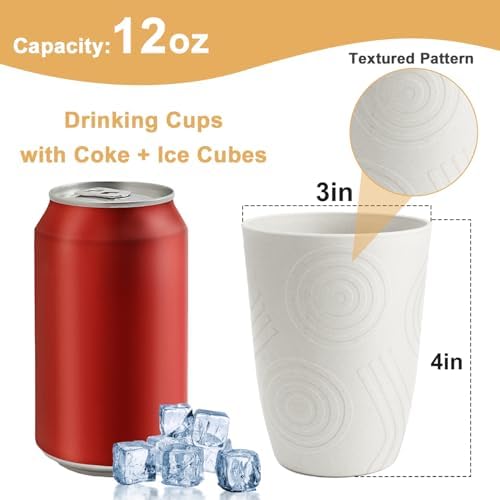 12oz Wheat Straw Cups for Kids, Drinking Cups Set of 6 - White