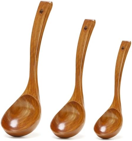 3Pcs Wooden Ladles Serving Spoon Non Toxic Soup Ladle Wood Cooking Spoons