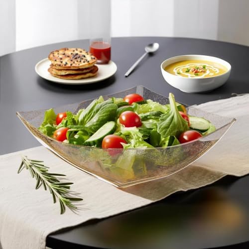 R-kay 6 Pack Extra Large Gold Glitter Serving Bowl - 128 Ounce Gold Plastic Serving Bowls For Entertaining - Plastic Bowls For Salads And Snacks - Disposable bowls For All Occasions