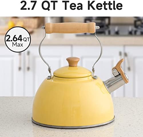 ROCKURWOK Whistling Tea Kettle, Tea Pot All Stovetop Safe, 2.7 Quart Yellow