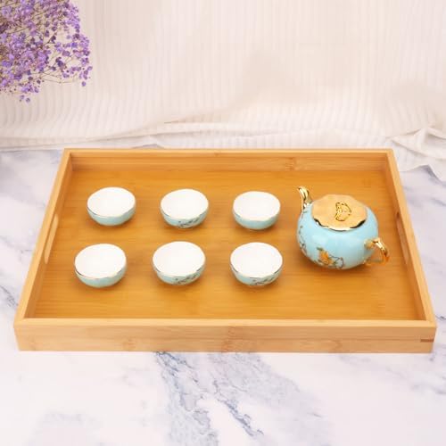 4 Pack Large Bamboo Serving Tray with Handles - 18 x 13 Inch Wooden Dinner Tray, Home Kitchen Decorative Tray, Breakfast Trays for Eating on Couch, Lap Trays, Coffee, Kitchen, Picnic