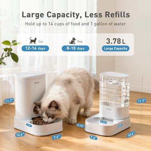 PAWGETHER® 2 Pack Gravity Cat Feeder and Water Dispenser No-Electricity 1 Gallon/3.5L Automatic Cat Feeder and Waterer Dog Water Bowl Dispenser Pet Food Dispenser Puppy Kitten Rabbits