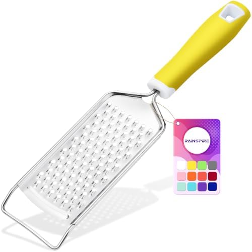 Rainspire Professional Cheese Graters for Kitchen Stainless Steel Handheld, Metal Lemon Zester Grater With Handle For Cheese, Chocolate, Spices, Kitchen Gadgets And Tools, Soft Grip Handle, Yellow