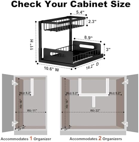 REALINN Under Sink Organizer, L-Shaped 2 Tier Pull Out Cabinet Organizer