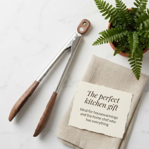 Salt & York 11-Inch Walnut Wood Tongs, Long Handle Kitchen Tongs for Cooking, Salad, Pasta, and Grilling, Farmhouse Style Kitchen & Cookware, Ideal for Entertaining, Wedding and Housewarming Gift