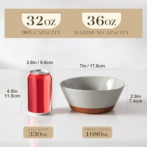 MALACASA Soup Bowls, Ceramic Salad Bowls Set of 4, 36oz Ceramic Bowls
