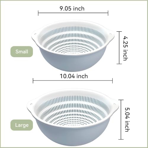 Colander Bowl Set of 2, Nesting Large Capacity Plastic Food Strainer for Pasta, Vegetables and Fruits Washing Draining Basket, Space Saving, BPA Free