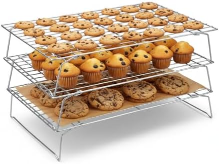 Hunnycook Cooling Racks - 10 * 16 Inch 3PCS Stackable Tall Baking Racks, Stainless Steel Wire Rack for Baking Sheet, Cooling Racks for Cooking and Baking, Oven and Dishwasher Safe