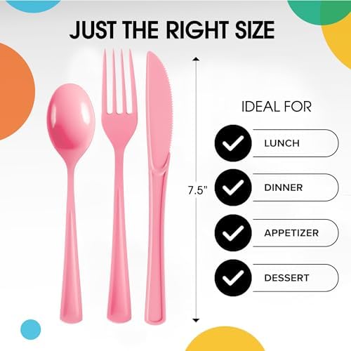 Party Solids Pink Plastic Silverware 150 Pcs Pink Cutlery Set