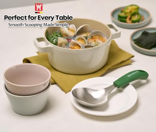 Short Stainless Steel Ladle 220mm (8.6”) – SUS304 Thick Deep Bowl Head with Soft-Grip Silicone Handle – Lightweight Mini Soup & Serving Spoon for Cooking – 5 Color Options (Green)