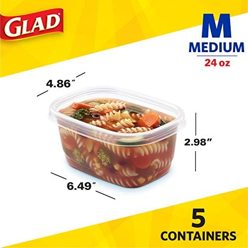 Glad GladWare Medium Rectangle Food Storage Containers, 24 Oz, 5 Ct, 6-Pk