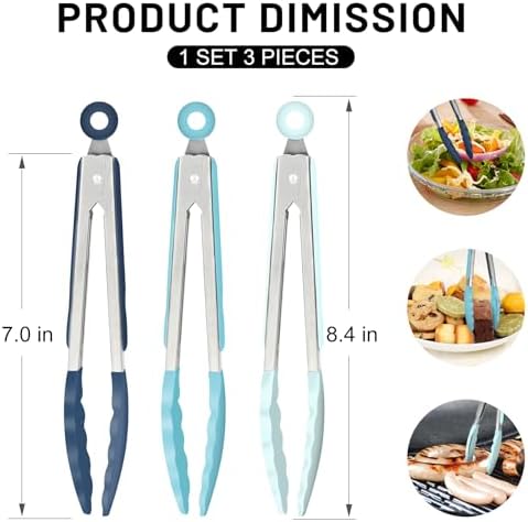HOTEC Small Silicone Kitchen Tongs 7-Inch Mini Serving Tongs, Set of 3