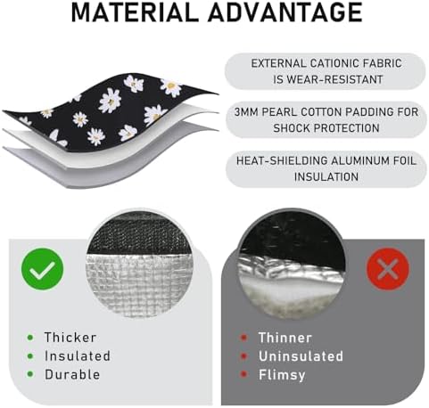 TELLUMO Black Daisy Lunch Bag, Insulated Cute Lunch Bags for Women, Small Reusable Leakproof Lunch Box Tote Container for Work Office Travel Beach