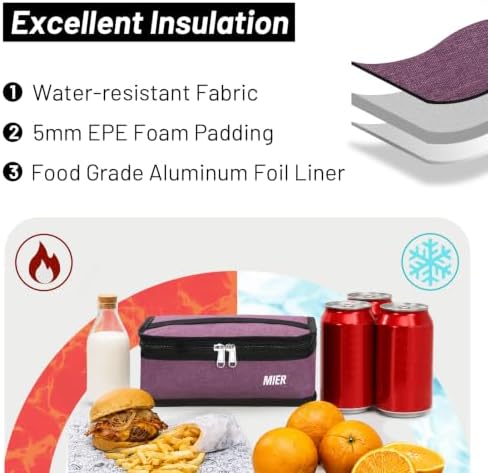 MIER Small Lunch Bag for Kids & Adults Compact Insulated Lunch Box, Purple