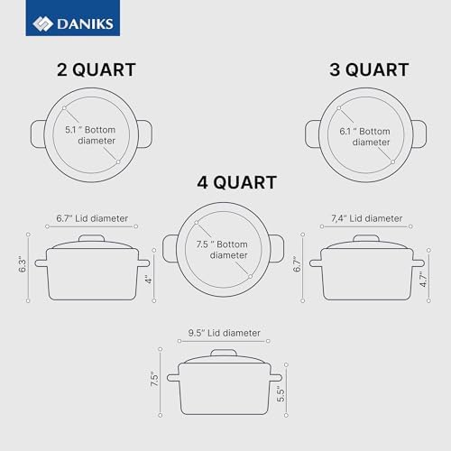Daniks Classic 6-Piece Stainless Steel Cookware Set with Glass Lids, Tri-Ply Bases for Even Heating, Induction Compatible, Dishwasher Safe