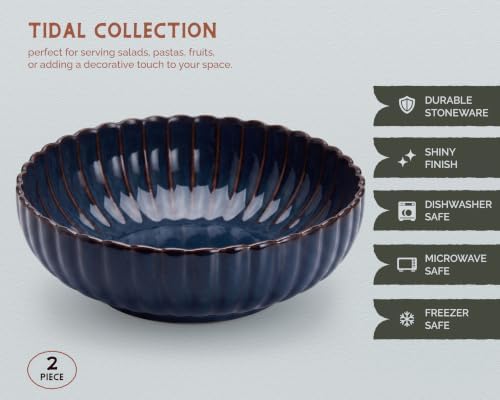Vase & Vessel Serving Bowls, 70 oz, Set of 2 (Midnight Tide)