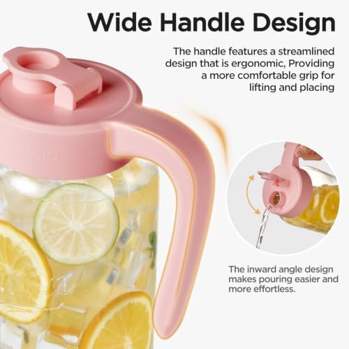 Mason Jar Pitcher, 64 oz (2 quart), Glass Pitcher with Lid