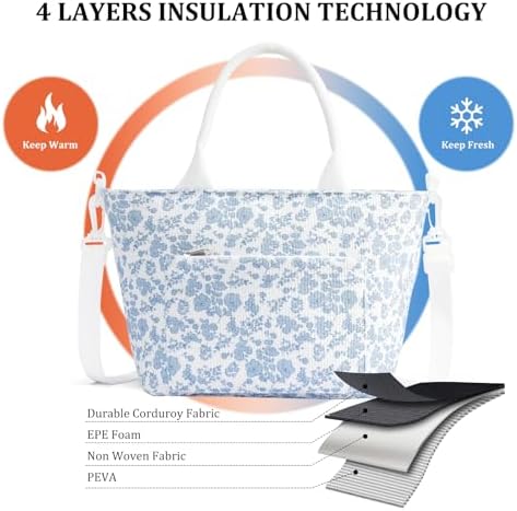 Lunch Bag for Women Adult Large Insulated Lunch Box Girl Cute Corduroy Lunch Tote Bags Reusable Leakproof Cooler Work Picnic