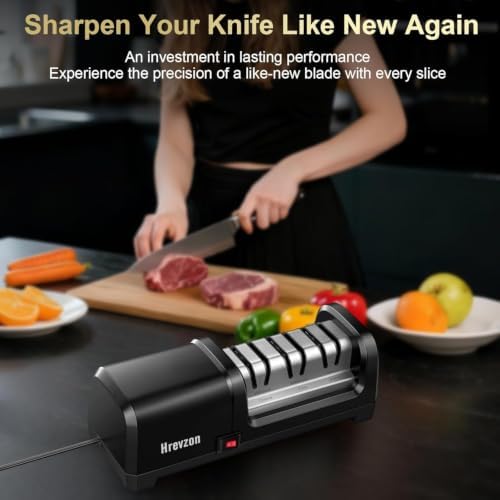 2026 New Electric Knife Sharpener for Kitchen Knives, 3-Stage Professional Sharpening System with 100% Diamond Abrasives, Precision Angle Guides, Non-Slip Base, Magnetic Dust Collector, Black