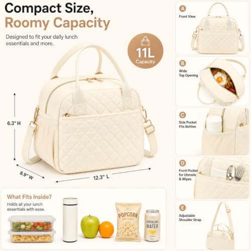 CAMTOP Lunch Box for Women Men Insulated Lunch Bag Lunch Tote Bag Leakproof Thermal Cooler Large Capacity for Travel Work School Picnic (Beige L, Large)