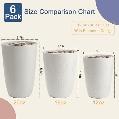 12oz Wheat Straw Cups for Kids, Drinking Cups Set of 6 - White