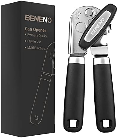 Beneno Heavy Duty Hand Can Opener Manual with Magnet Lid Remover, Black