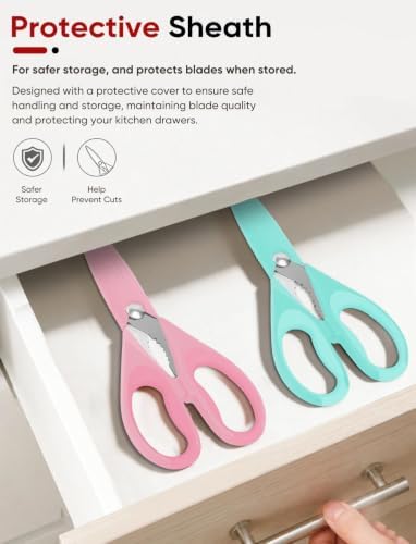 iBayam 8.7" Cute Kitchen Scissors All Purpose, Pastel Pink Purple Teal