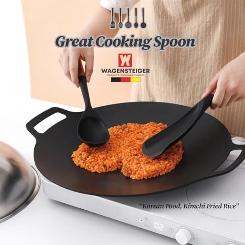 WAGENSTEIGER Silicone Cooking & Serving Spoon: Multi-Purpose Cooking Tool for Basting Serving Scooping Scraping Mixing Basting, Non-stick Cookware Safe, Wooden Handle Design