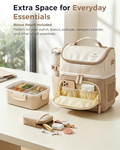 MATEIN HER Double Decker Lunch Bag with Ice Pack, Large Insulated Lunchbox