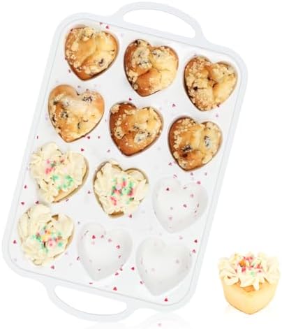 Vinino Silicone Heart Shaped Muffin Pan with Metal Reinforced Frame, 1 Pack Cupcake Pan, Silicone Heart Mold for Baking, Chocolate Bar and Egg Bites, Dishwasher Safe