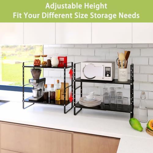 Across-Star Expandable Cabinet Shelf Organizer Rack, Stackable Kitchen Counter Storage Shelves Stand, Adjustable Height Pantry Shelf Spice Rack