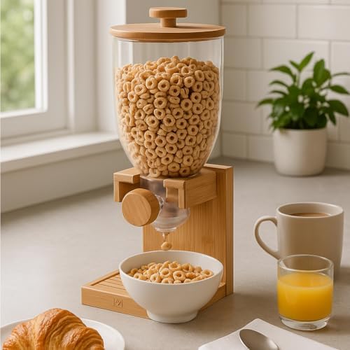 ZevrO Honey-Can-Do Bamboo Cereal Dispenser with Airtight Lid – Countertop Dry Food Dispenser for Kitchen Organization – Eco-Friendly Cereal Container for Pantry (Pack of 3)