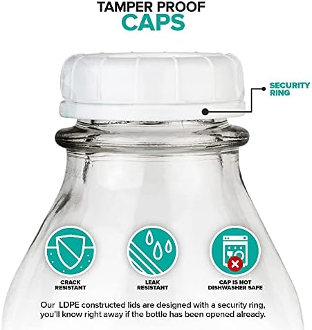 Stock Your Home Liter Glass Milk Bottles (2 Pack) - 32-Oz Milk Jars with Lids - Food Grade Glass Bottles - Dishwasher Safe - Bottles for Milk, Buttermilk, Honey, Maple Syrup, Jam, BBQ Sauce