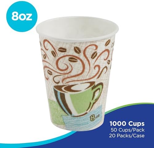 Dixie PerfecTouch 8 oz Paper Coffee Cups By GP PRO, Coffee Haze Design, 1000 Count (50 Disposable Cups Per Sleeve, 20 Sleeves Per Case), 5338CD