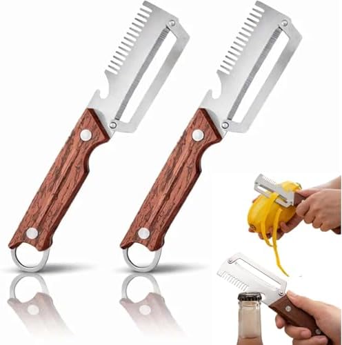 2Pcs 3-1 Multi-functional Vegetable Peeler,New Ktchen Multi-function Stainless Steel Thickened Fruit Peeler Knife with Wooden Handle and Bottle Opener for Vegetables or Fruits that Need to Be Peeled
