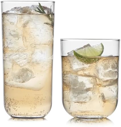 Libbey Polaris Axis Tumbler & Rocks Drinking Glasses Set of 16, Glass Cups