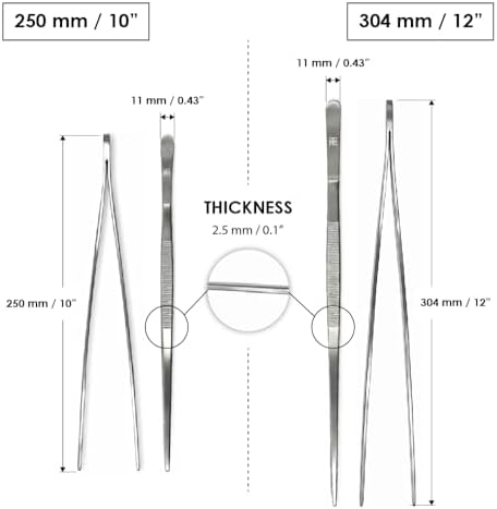 Heavy Duty Stainless Steel Tweezer Tongs 10'' and 12'' Set – Precision Cooking Tongs for Grilling, Plating, BBQ, and Kitchen Use