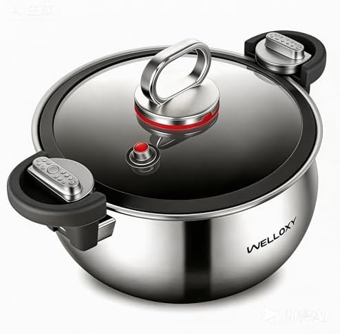 WELLOXY Stainless Steel Stock Pot with Tight Lid for Faster Cooking 7.5 Qt