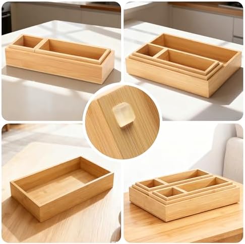 MapleGrace Bamboo Drawer Organizer Set, 14 PCS Wood Storage Organizers