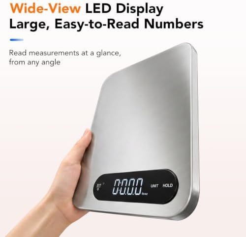 Ultrean IPX7 Waterproof Digital Food Scale, 33lb Kitchen Scale with Grams and Ounces (g/oz), Rechargeable Type-C, 1g Precision, 304 Stainless Steel, LED Display for Cooking, Baking & Meal Prep