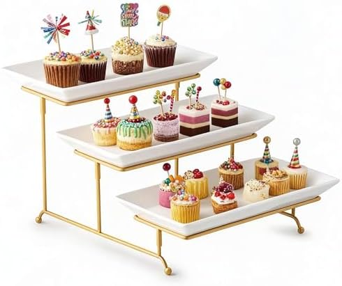 Gomakren 3 Tier Serving Stand, 14 Inch White Serving Platter with Trays