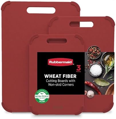 Rubbermaid 3pc Reversible Wheat Fiber Cutting Board Set | BPA Free Non Toxic Cutting Boards for Kitchen – Dishwasher Safe, Non-Slip Corners & Lightweight | For Meat, Veggies & Fruits