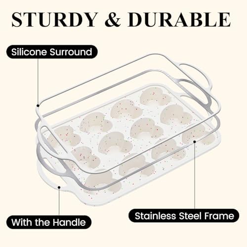Heart Shaped Muffin Pan, Silicone Heart Mold with Metal Reinforced Frame