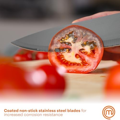 MasterChef Knife Set with Block, 7pc Kitchen Knives Set with Holder, Grey