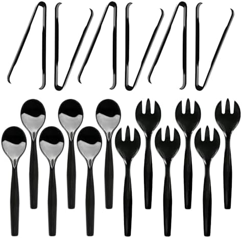 Party Essentials Disposable Heavy Duty Plastic Serving Utensils for Buffets Events Parties, 6-Sets of Spoons/Forks/Tongs, Black