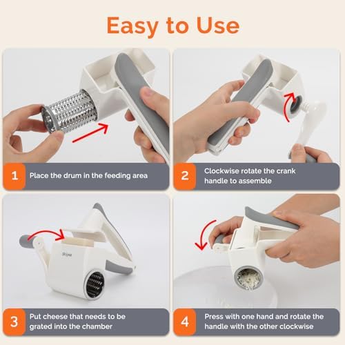 UHIYEE Patented Handheld Parmesan Cheese Grater with 2 Rotary Drums, White