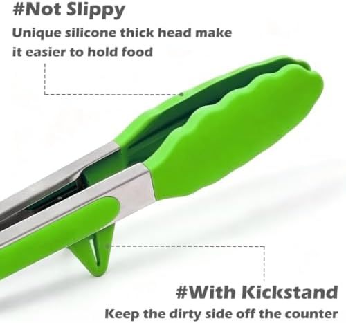 9" Kitchen Tongs for cooking with Silicone Tips, Salad Tongs, Light Green